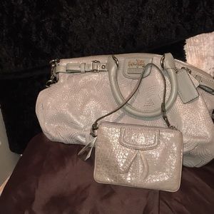 Iridescent Coach leather bag and wristlet